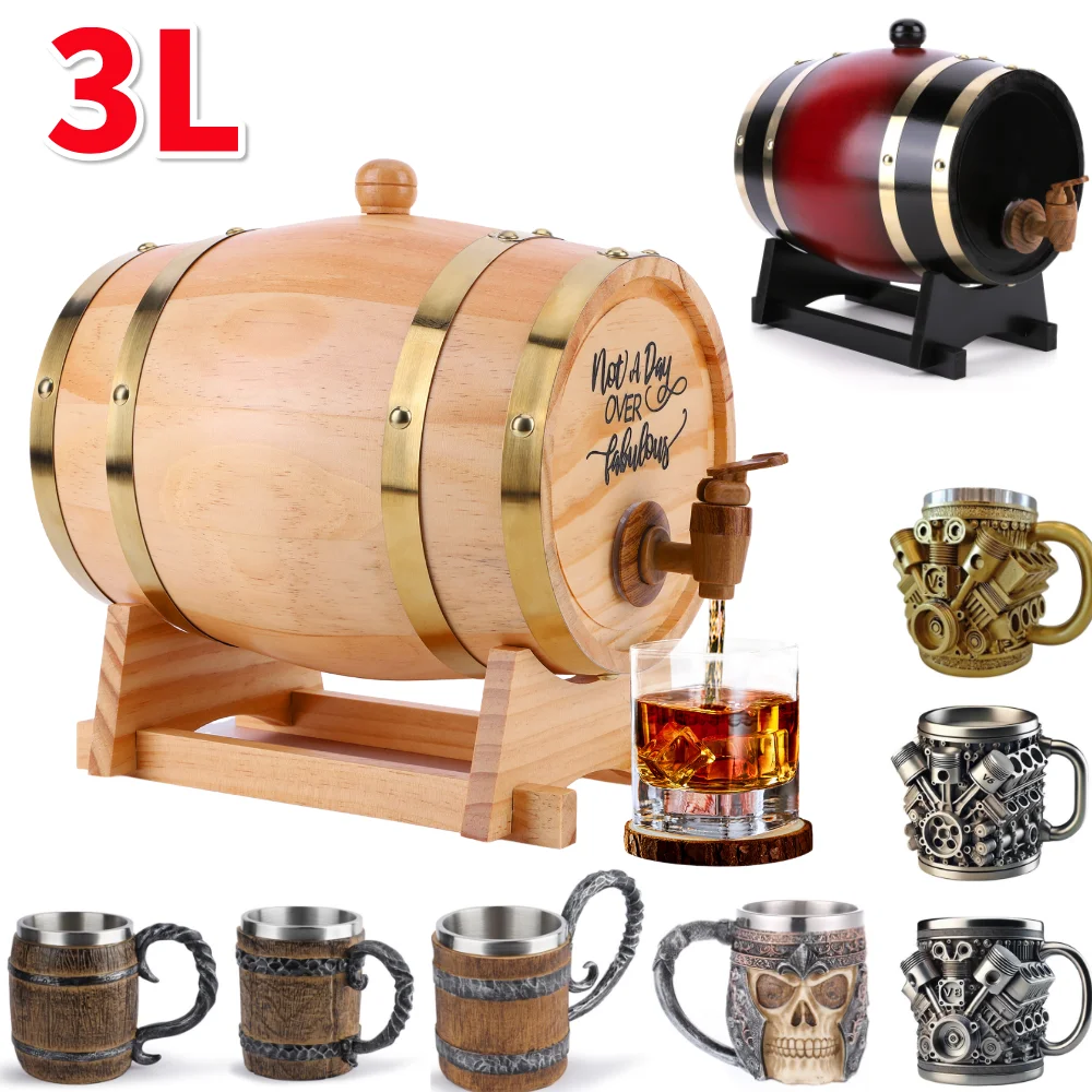 Wine Beer The Whiskey - 3L Ahşap Viski Fıçısı, Standlı, Tıpalı