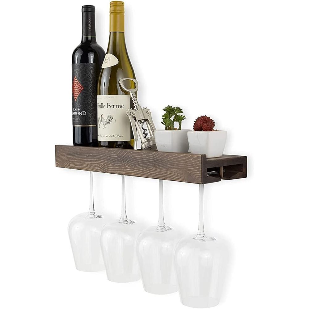 Wine Rack Wall Mount - Duvara Monte Edilen Ahşap Yüzer Şarap