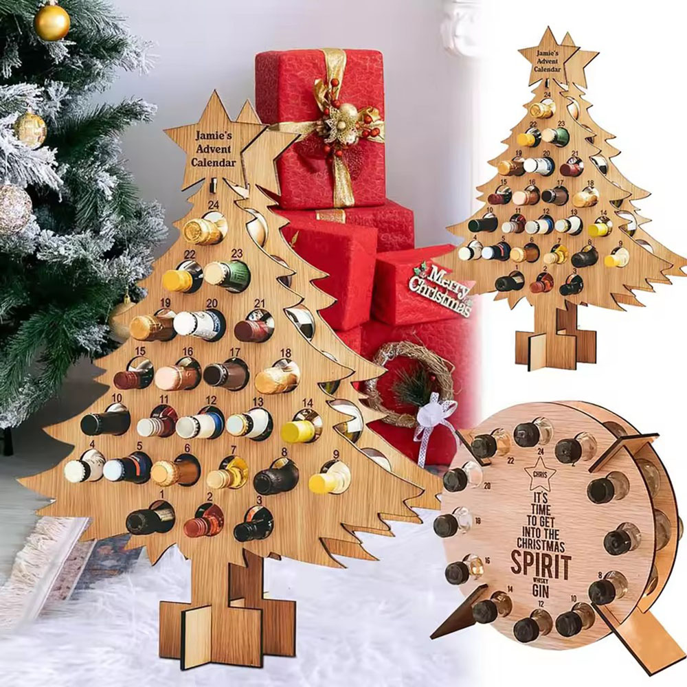 Wine Beer Rack - Noel Ağacı Ahşap Şarap Rafı Zanaat