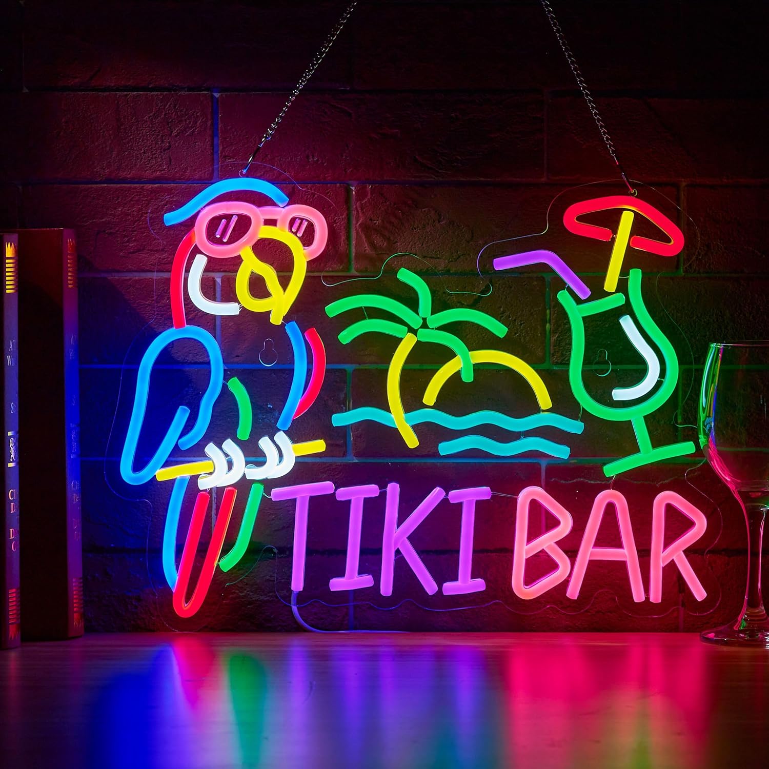 Beer & Wine Grab - Tiki Bar Papağan Palmiye Ağacı Neon