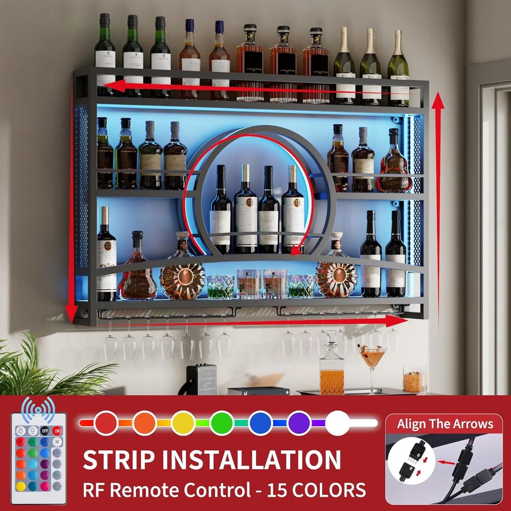 3 Katlı 46 inç Şarap Rafı, LED - Wine Rack Wall Mount incelemesi ve fiyatı
