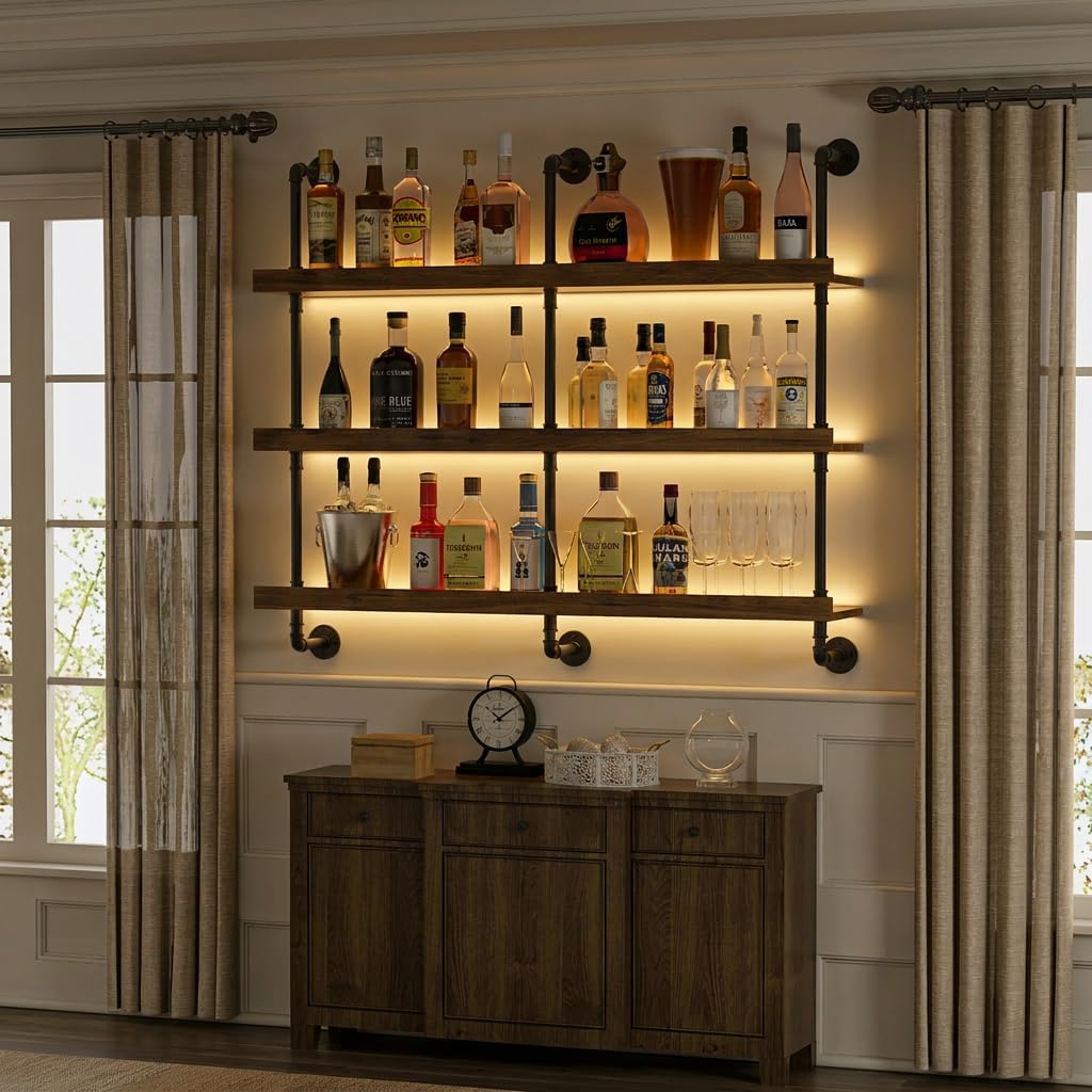 Duvara Monte LED Işıklı Üç Kat - Wine Rack Wall Mount incelemesi ve fiyatı