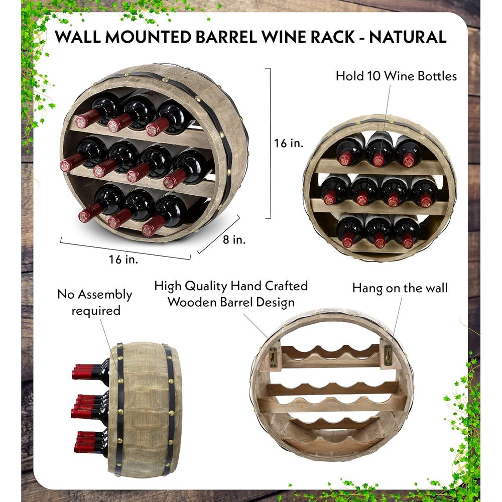Doğal Ahşap Endüstriyel Duvara - Wine Rack Wall Mount incelemesi ve fiyatı